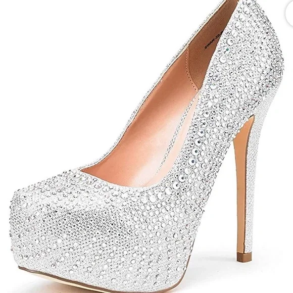 Dream Pairs Silver Crystal Platform Pumps - Women's High Heels - Picture 2 of 9